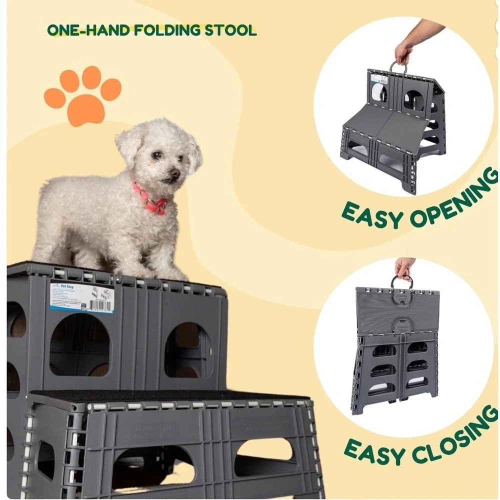 Bee Neat 2 Step Folding Dog Stairs & SUV Ramp Car Pet Ladder Black New